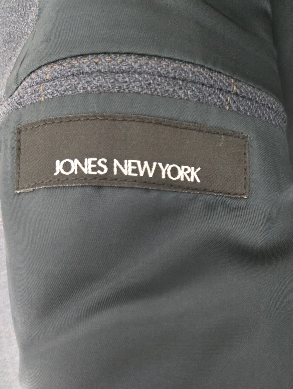 Jones New York 42S Blazer Sport Coat Silk Wool Blue Grey Orange Windowpane Plaid